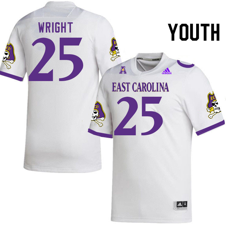 Youth #25 McCallum Wright ECU Pirates College Football Jerseys Stitched Sale-White